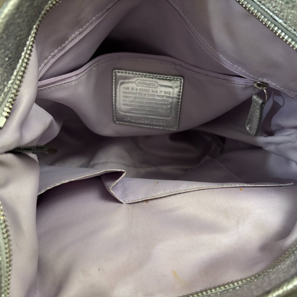 Coach Poppy Metallic Silver Leather Star Appliqué Tote Bag Purple Y2K - Picture 10 of 10